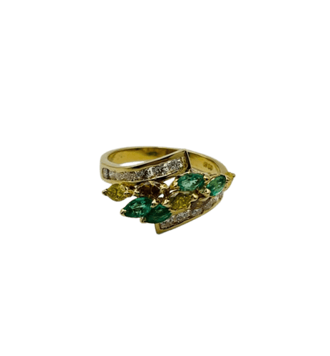 Bague 53 Bague en or jaune 750 sertie d’émeraudes et diamants taille marquise 58 Facettes P30001