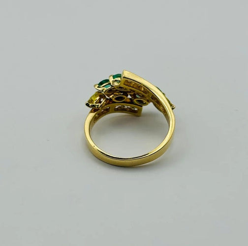 Bague 53 Bague en or jaune 750 sertie d’émeraudes et diamants taille marquise 58 Facettes P30001