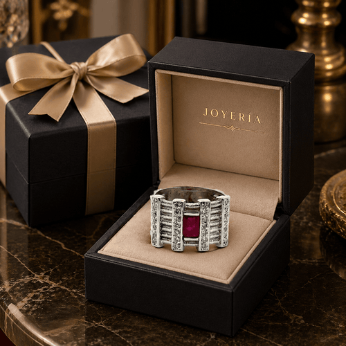 Bague 53 Bague - Rubis et diamants en or blanc 58 Facettes 50167