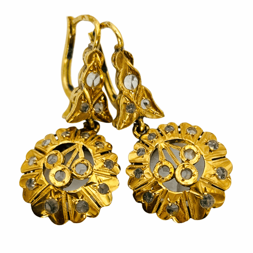 Boucles d'oreilles Art déco - Boucles d'oreilles en or jaune et saphirs incolores 58 Facettes 50176