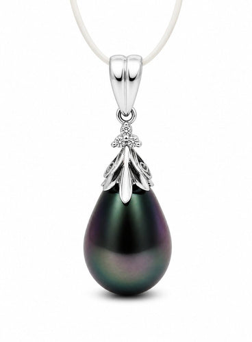 Pendentif Pendentif en or blanc 18 carats avec perle noire de Tahiti goutte 58 Facettes 50183