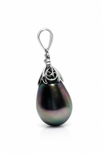 Pendentif Pendentif en or blanc 18 carats avec perle noire de Tahiti goutte 58 Facettes 50183