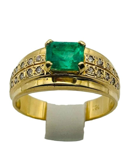 Bague 59 Bague en or jaune 750 avec émeraude et diamants 58 Facettes 50251