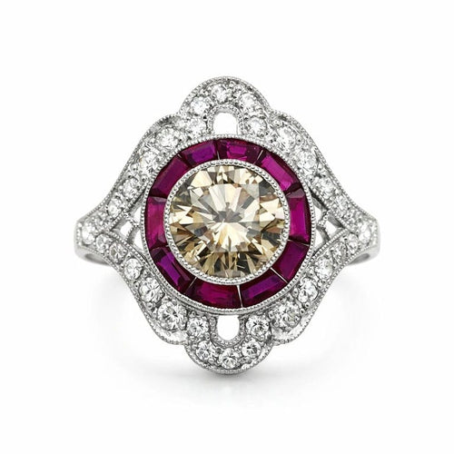 Bague 52 Bague Art déco en platine avec diamants et rubis 58 Facettes 50241