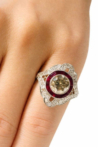 Bague 52 Bague Art déco en platine avec diamants et rubis 58 Facettes 50241