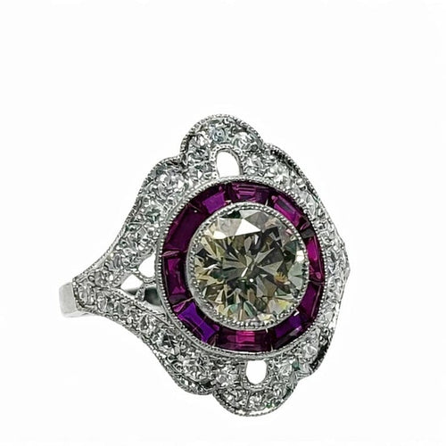 Bague 52 Bague Art déco en platine avec diamants et rubis 58 Facettes 50241