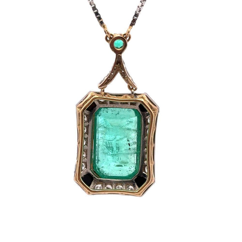 Collier Collier avec pendentif Art déco en or et platine, émeraude colombienne 14 ct 58 Facettes 50247