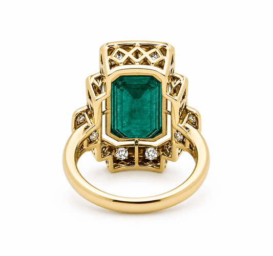 Bague 54 Bague Art déco en or jaune 18k avec émeraude et diamants 58 Facettes 50252