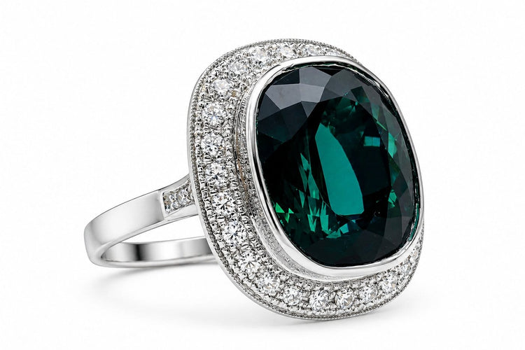 Bague 55 Bague - Tourmaline verte et diamants en or blanc 18k 58 Facettes 50248