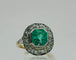 Bague 53 Bague Art déco en platine et or jaune 750, émeraude et diamants 58 Facettes 50246