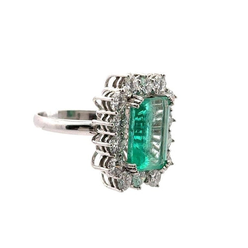 Bague 54 Bague rosette en or blanc 18 carats avec émeraude et diamants 58 Facettes 50200
