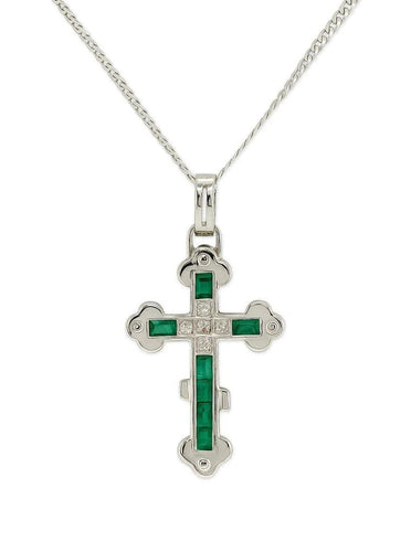 Pendentif Pendentif croix - Pendentif en or blanc 18 carats émeraudes et diamants 58 Facettes 50240