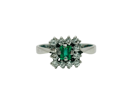 Bague 57 Bague halo en or 14 carats avec émeraude et diamants 58 Facettes 50267