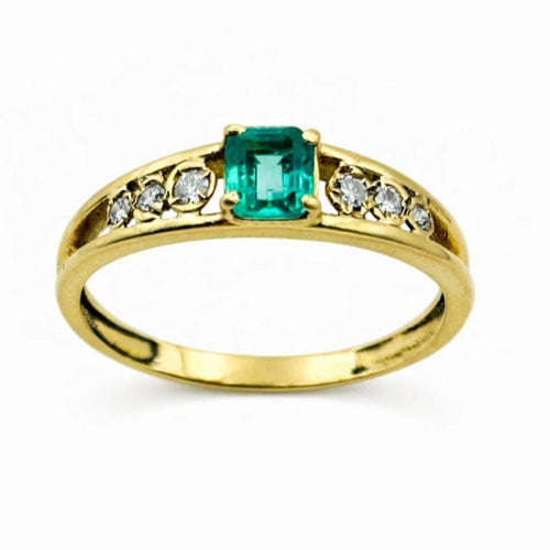 Bague 50 Bague vintage en or jaune 18 carats avec émeraude et diamants 58 Facettes 50119