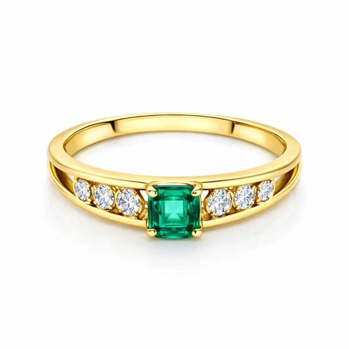 Bague 50 Bague vintage en or jaune 18 carats avec émeraude et diamants 58 Facettes 50119