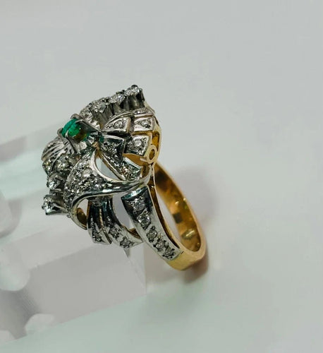 Bague 54 Bague vintage en or 18 carats avec diamants et émeraude 58 Facettes 50288