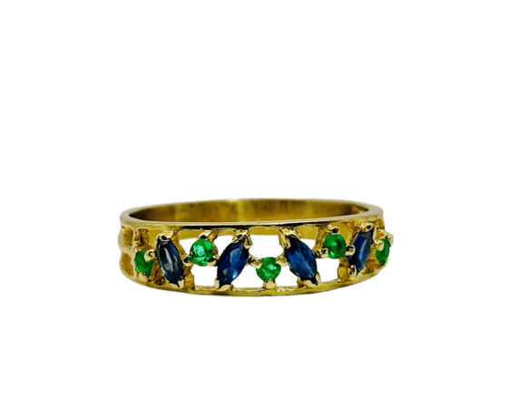 Bague 58 Bague en or jaune 18 carats avec émeraudes et saphirs 58 Facettes 50285