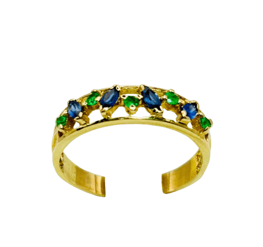 Bague 58 Bague en or jaune 18 carats avec émeraudes et saphirs 58 Facettes 50285