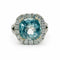Bague 54 Bague en or blanc 18 carats avec aigue-marine et halo de diamants 58 Facettes 50298