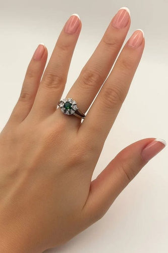 Bague 57 Bague halo en or blanc 14 carats avec tourmaline et diamants 58 Facettes 50315