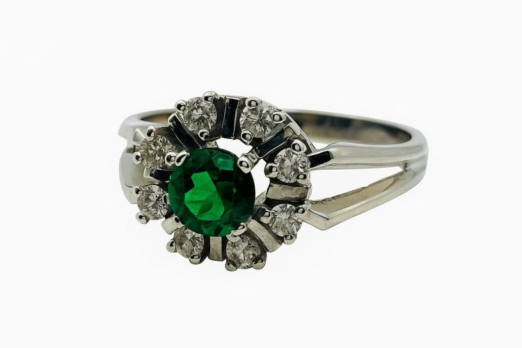 Bague 57 Bague halo en or blanc 14 carats avec tourmaline et diamants 58 Facettes 50315