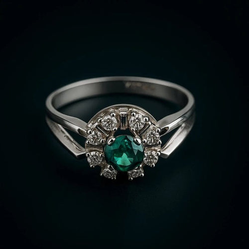 Bague 57 Bague halo en or blanc 14 carats avec tourmaline et diamants 58 Facettes 50315