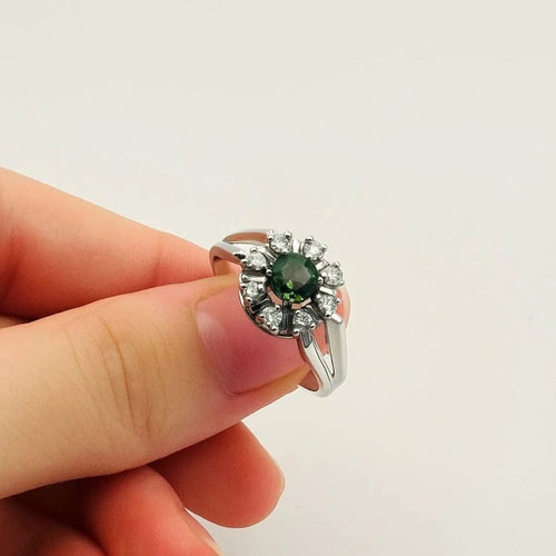 Bague 57 Bague halo en or blanc 14 carats avec tourmaline et diamants 58 Facettes 50315