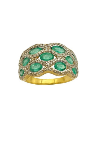 Bague 59 Bague en or jaune 18 carats avec émeraudes et diamants 58 Facettes 50317