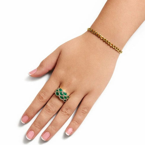 Bague 59 Bague en or jaune 18 carats avec émeraudes et diamants 58 Facettes 50317