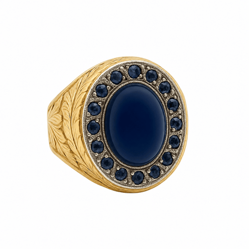 Bague 53 Bague en or jaune et platine, saphir bleu cabochon et diamants anciens 58 Facettes 50320