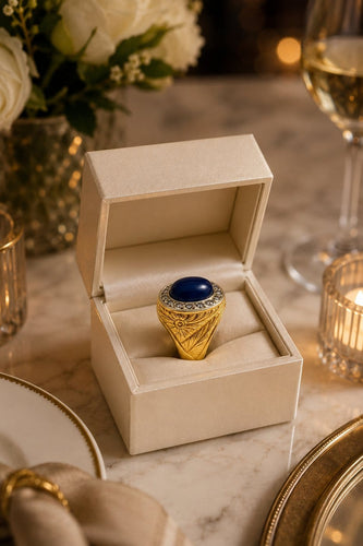 Bague 53 Bague en or jaune et platine, saphir bleu cabochon et diamants anciens 58 Facettes 50320
