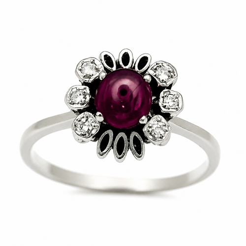 Bague 60 Bague en or blanc, rubis central et diamants 58 Facettes 50333