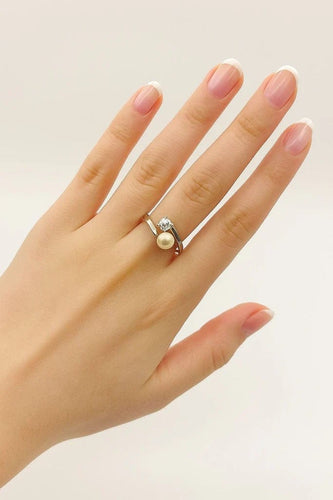 Bague 55 Toi et moi - Bague en or blanc 18 carats avec perle et diamant 58 Facettes 50322