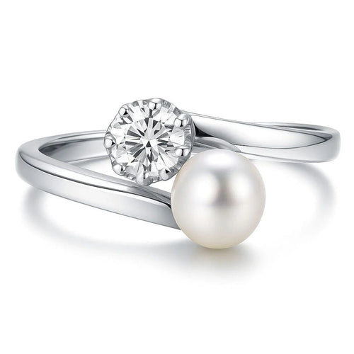 Bague 55 Toi et moi - Bague en or blanc 18 carats avec perle et diamant 58 Facettes 50322