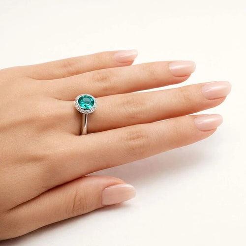 Bague 54 Lumière d’émeraude - Bague en or blanc 750, émeraude et diamants 58 Facettes 50345