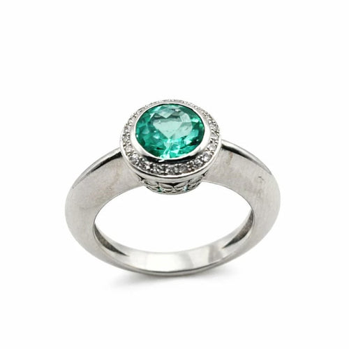 Bague 54 Lumière d’émeraude - Bague en or blanc 750, émeraude et diamants 58 Facettes 50345