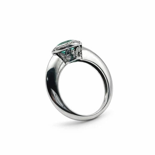 Bague 54 Lumière d’émeraude - Bague en or blanc 750, émeraude et diamants 58 Facettes 50345