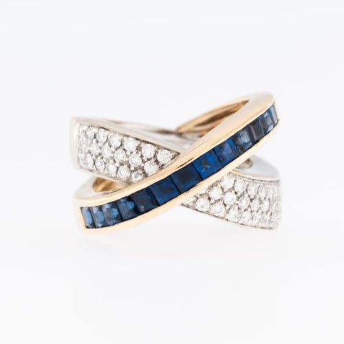 Bague 51 Alfieri & St John - Bague en or 18 carats avec diamants et saphir bleu 58 Facettes