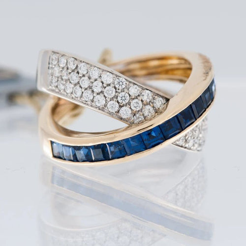 Bague 51 Alfieri & St John - Bague en or 18 carats avec diamants et saphir bleu 58 Facettes