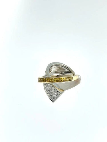 Bague 55.5 Alfieri & St. John - Bague en or 18 carats, saphir jaune et diamants 58 Facettes