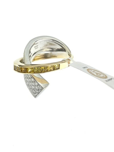 Bague 55.5 Alfieri & St. John - Bague en or 18 carats, saphir jaune et diamants 58 Facettes