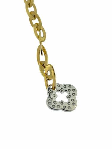 Collier Roberto Coin Clover Chic and Shine - Collier en or jaune et blanc 18 carats 58 Facettes