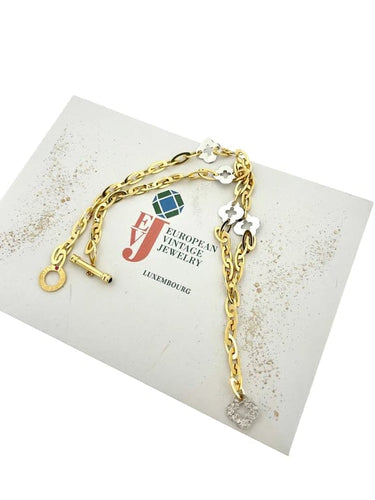 Collier Roberto Coin Clover Chic and Shine - Collier en or jaune et blanc 18 carats 58 Facettes