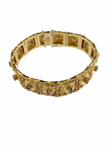 Bracelet Brevetto - Bracelet rétro en or jaune 18 carats, rubis et saphirs 58 Facettes