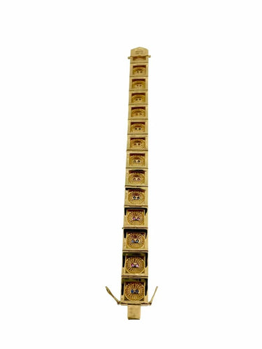 Bracelet Brevetto - Bracelet rétro en or jaune 18 carats, rubis et saphirs 58 Facettes
