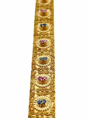 Bracelet Brevetto - Bracelet rétro en or jaune 18 carats, rubis et saphirs 58 Facettes