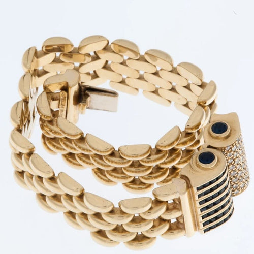 Bracelet Gioielli Graser - Bracelet rétro en or jaune 18 carats, diamants et saphirs 58 Facettes