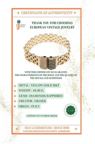 Bracelet Gioielli Graser - Bracelet rétro en or jaune 18 carats, diamants et saphirs 58 Facettes