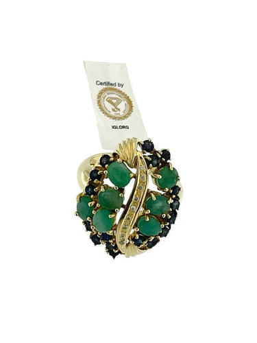 Bague 56.5 Bague cocktail - Rétro en or jaune 18 carats, diamants, saphirs et émeraude 58 Facettes
