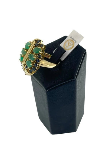 Bague 56.5 Bague cocktail - Rétro en or jaune 18 carats, diamants, saphirs et émeraude 58 Facettes